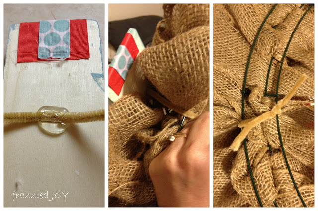 how to attach an object to a burlap wreath