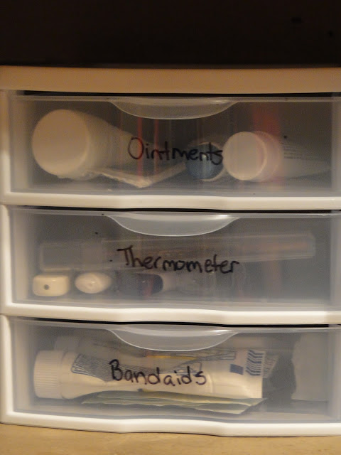 Use a small plastic drawer to store medical supplies