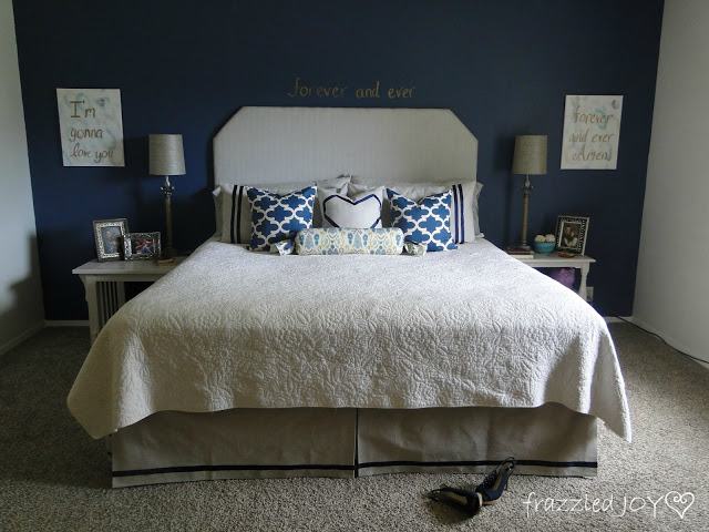 Navy and white master bedroom