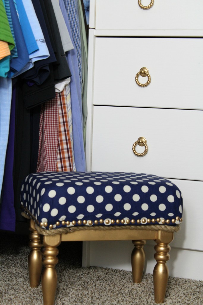 upholstered stool for closet makeover