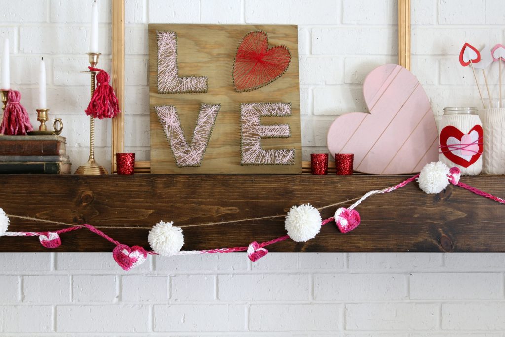 LOVE string art looks great on this Valentine's Day mantel!