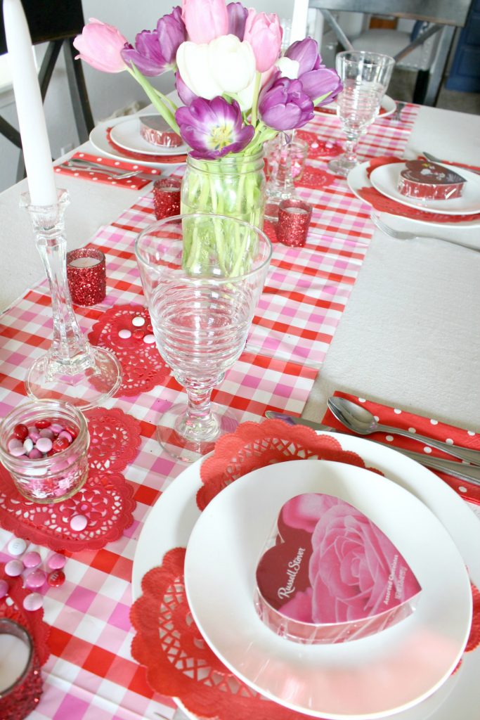 Hearts and tulips Valentine's day tablescape