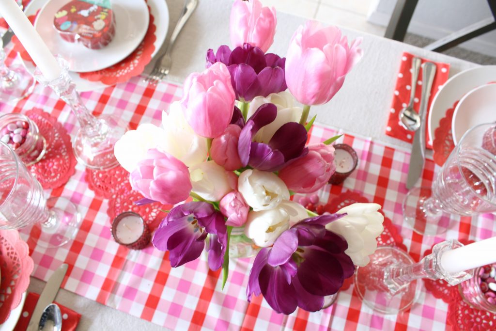 Tulip Valentine's Day table centerpiece