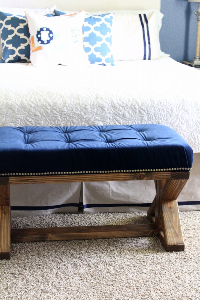 DIY tufted upholstery farmhouse style bench