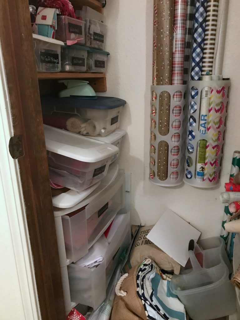 Craft closet makeover before - crammed with stuff