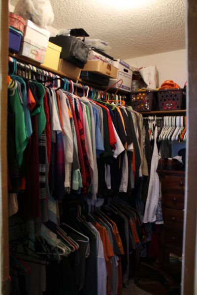 Cramped master closet before update