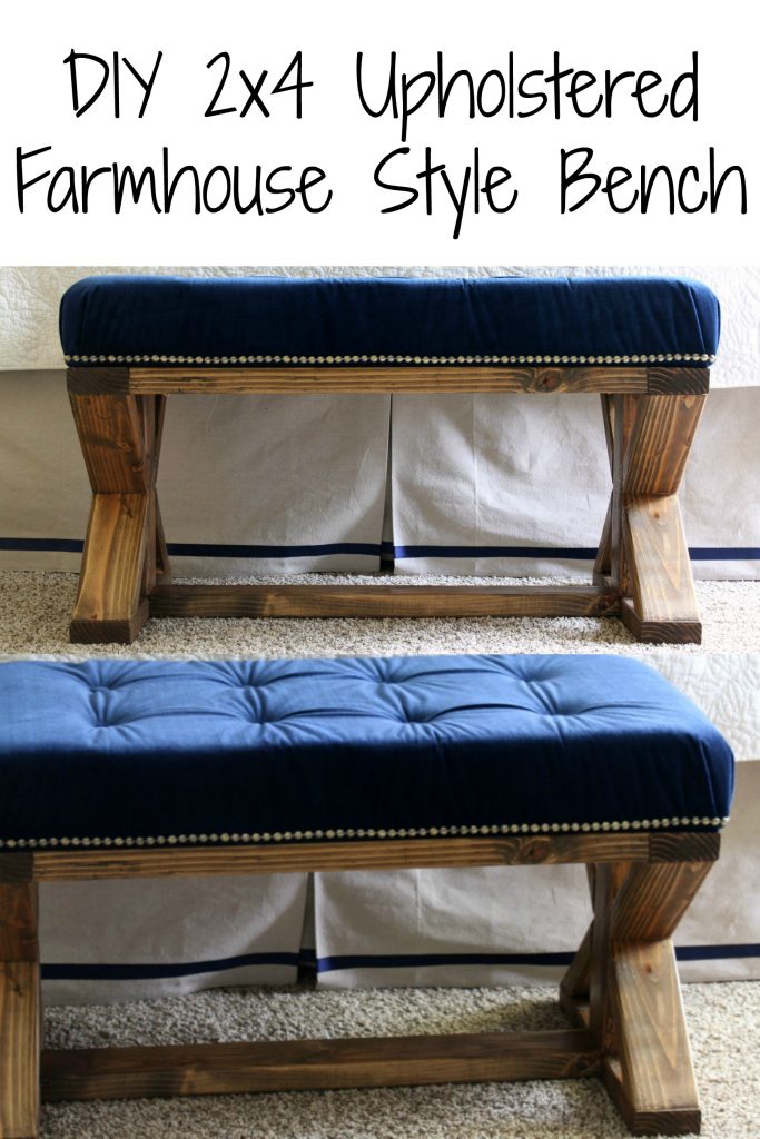 DIY 2x4 upholstered farmhouse style bench