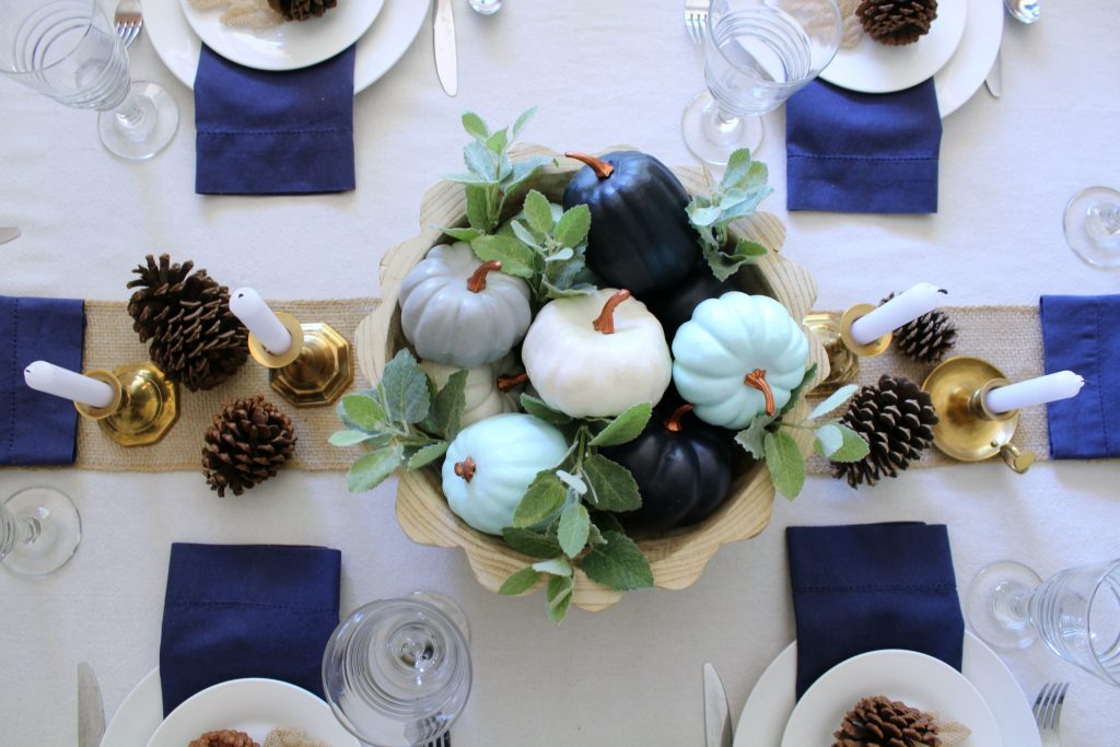 Fall table in shades of blue