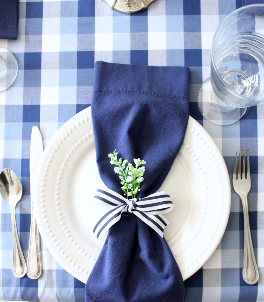 Navy and white striped ribbon makes a great napkin ring.