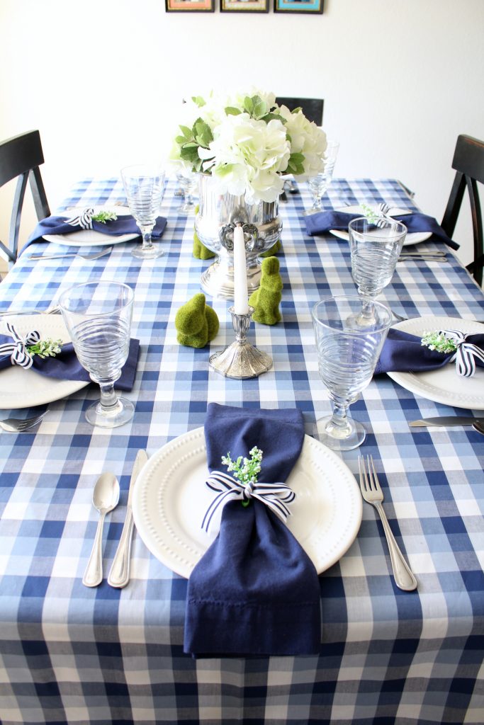 Blue and White Spring Tablescape