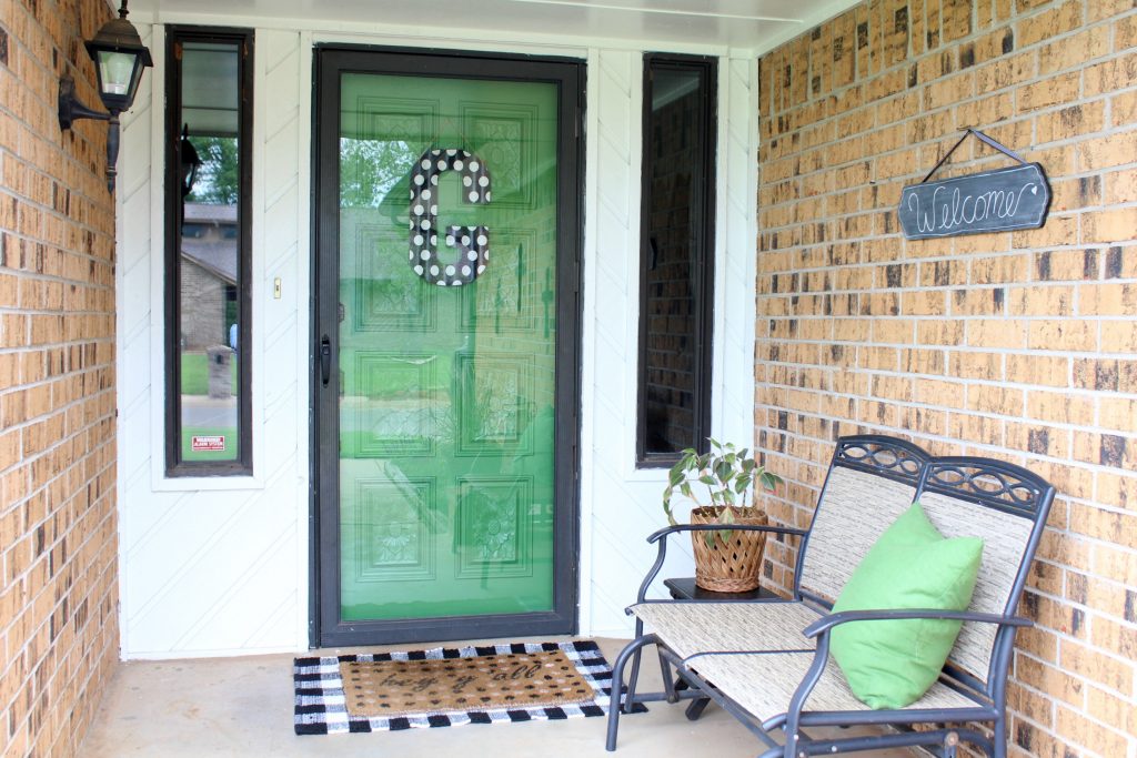 Black, white and green front porch makeover