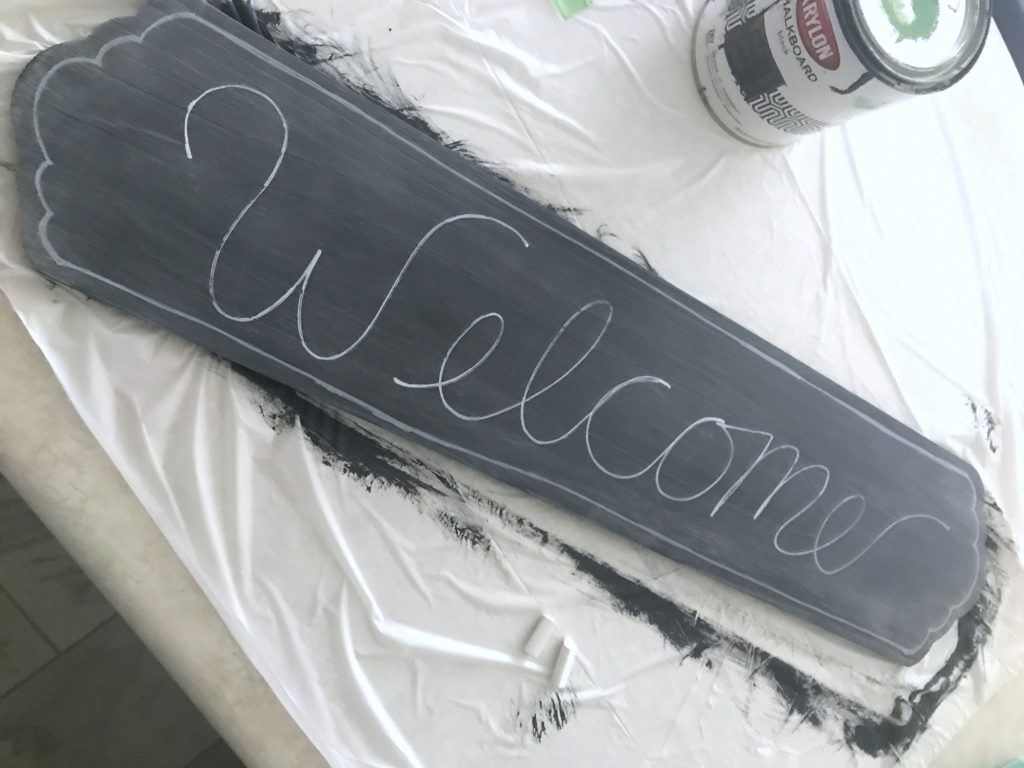 DIY chalkboard welcome sign hand lettered with chalk pen