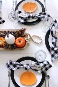 Pumpkin and Gingham Fall Tablescape