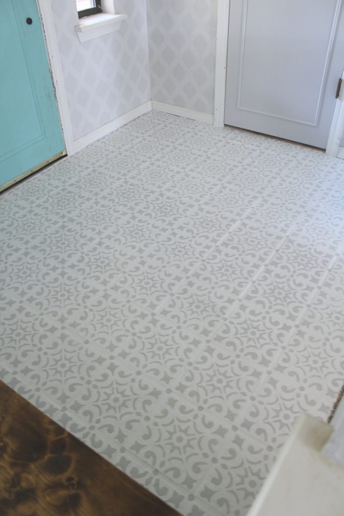 Painted and Stenciled tile floor update