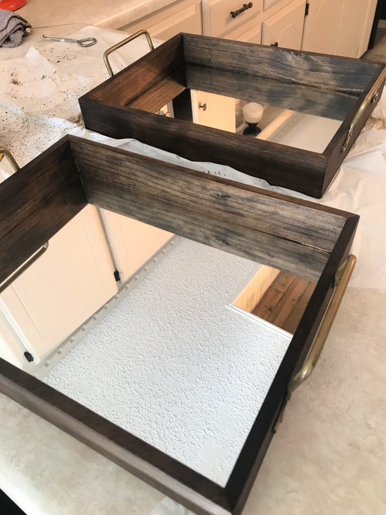 Wood mirrored trays stained with dark walnut