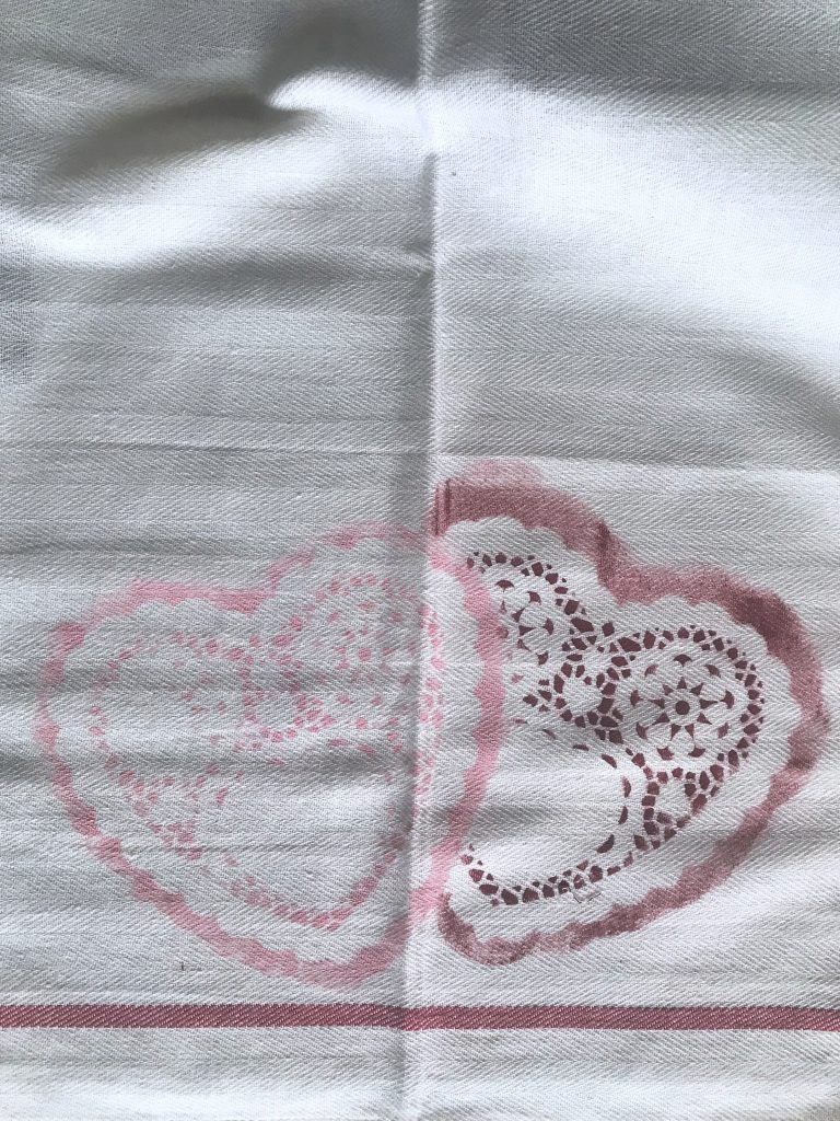 DIY heart stenciled tea towel