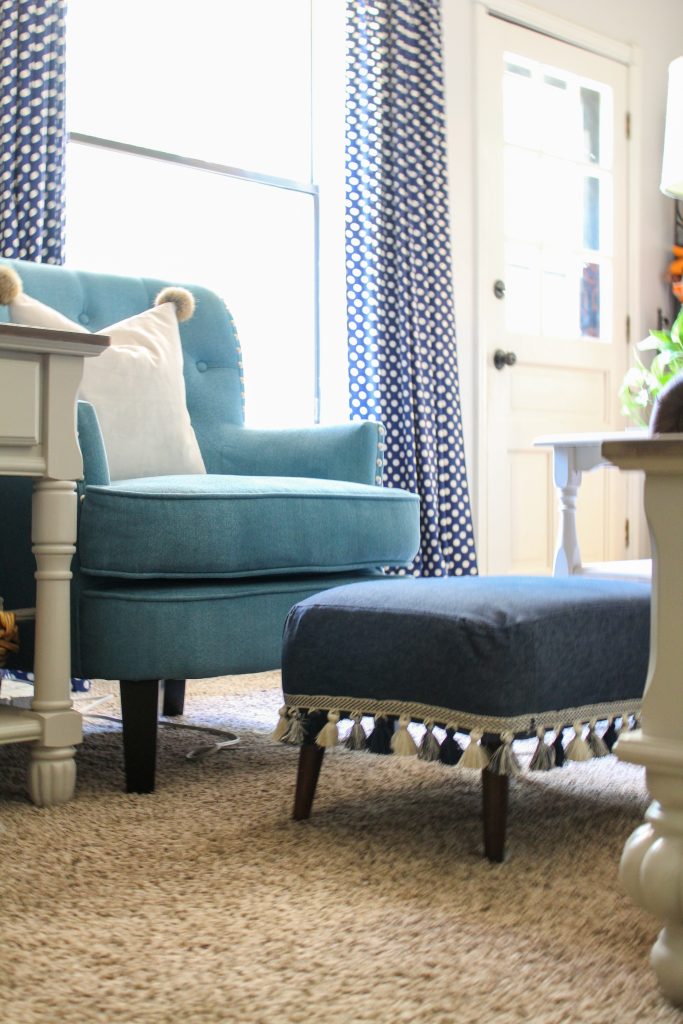 Slipcovered ottoman makeover