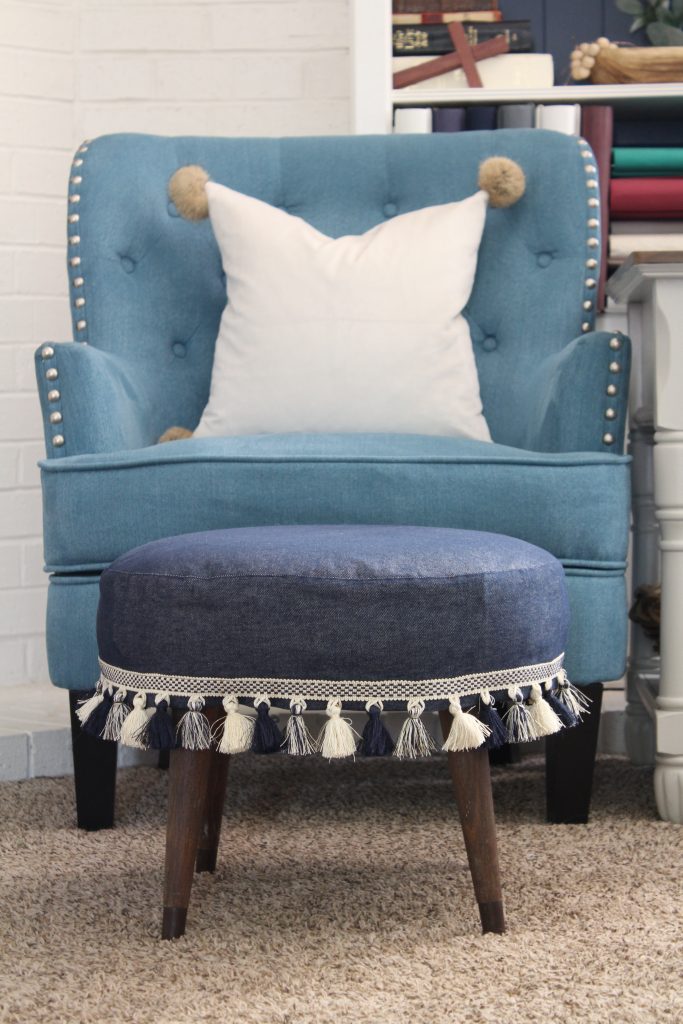 Slipcovered Ottoman makeover