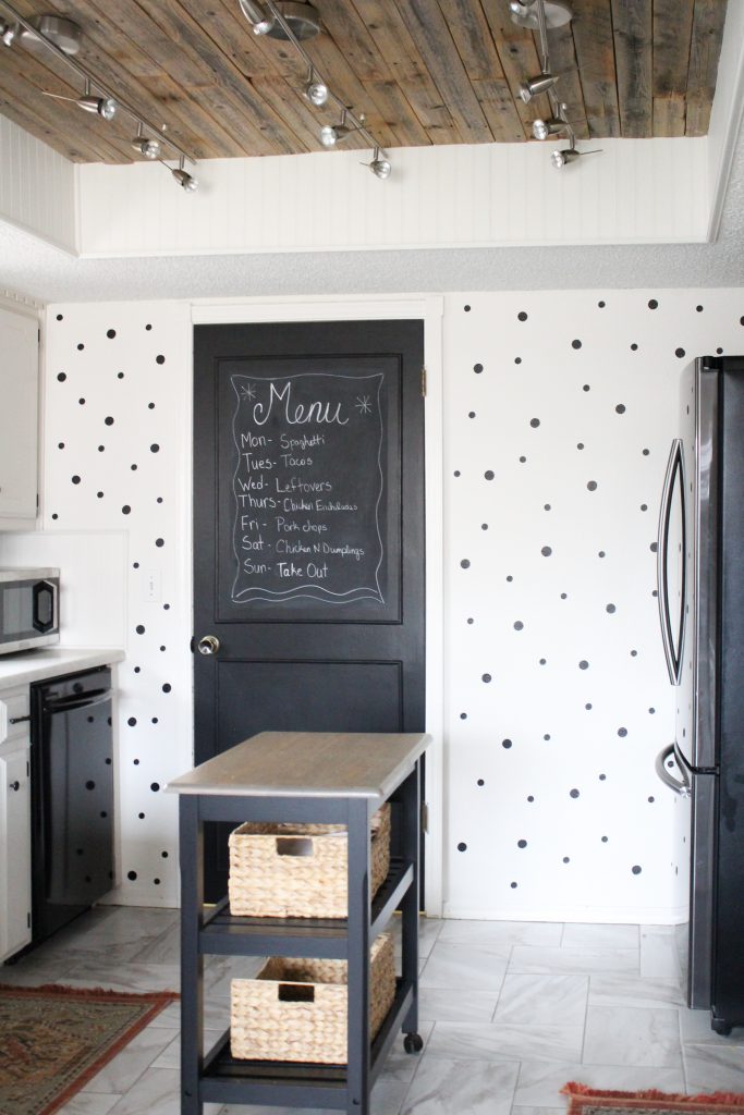 Polka dot accent wall in kitchen