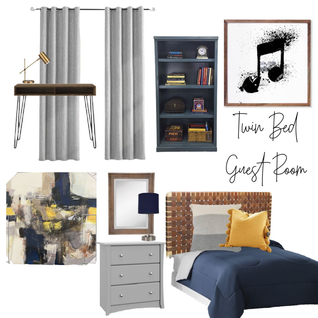 Twin bed guest room mood board
