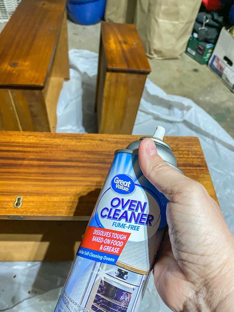 Oven cleaner used to strip finish on old furniture